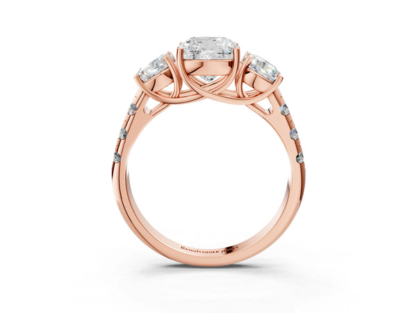Rose gold Three-Stone Cushion Cut Diamond Pavé Band with Prong Setting