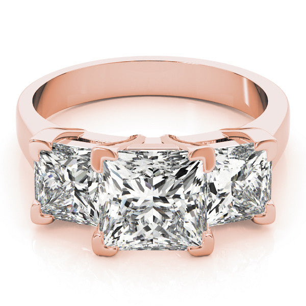 Rose gold Three-Stone Cushion Cut Diamond Ring with Channel Set Band and Four-Prong Setting 2