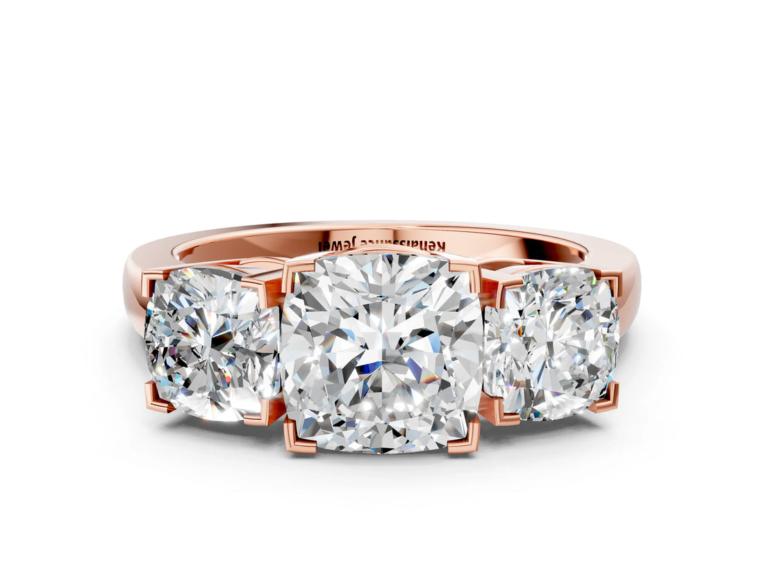 Rose gold Three-Stone Cushion Cut Diamond Ring with Channel Set Band and Four-Prong Setting_18