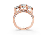 Rose gold Three-Stone Cushion Cut Diamond Ring with Channel-Set Band and Four-Prong Setting_55