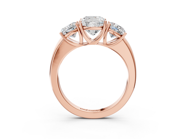 Rose gold Cushion Cut Diamond Three-Stone Ring with Four-Prong Setting and Classic Band