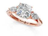 Rose gold Three-Stone Cushion Cut Diamond Ring with Pear  Side Stones in Four-Prong Setting_13