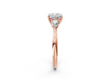 Rose gold Three-Stone Cushion Cut Diamond Ring with Pear  Side Stones in Four-Prong Setting_14