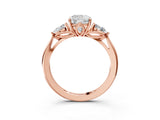 Rose gold Three-Stone Cushion Cut Diamond Ring with Pear  Side Stones in Four-Prong Setting_15