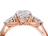 Rose gold Three-Stone Cushion Cut Diamond Ring with Pear  Side Stones in Four-Prong Setting_16