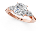 Rose gold Three-Stone Cushion Cut Diamond Ring with Pear Side Stones in Four-Prong Setting_175