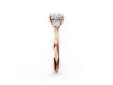 Rose gold Three-Stone Cushion Cut Diamond Ring with Pear Side Stones in Four-Prong Setting_176