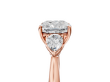 Rose gold Three-Stone Cushion Cut Diamond Ring with Pear Side Stones in Four-Prong Setting_179
