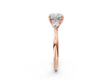 Rose gold Three-Stone Cushion Cut Diamond Ring with Pear  Side Stones in Four-Prong Setting_20