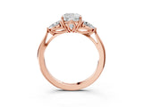 Rose gold Three-Stone Cushion Cut Diamond Ring with Pear  Side Stones in Four-Prong Setting_21