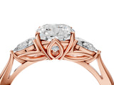 Rose gold Three-Stone Cushion Cut Diamond Ring with Pear  Side Stones in Four-Prong Setting_22