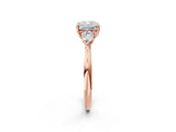 Rose gold Three-Stone Cushion Cut Diamond Ring with Pear  Side Stones in Four-Prong Setting_50