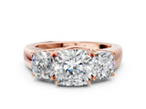 Rose gold Three-Stone Cushion Cut Diamond Ring with Prong Setting and Classic Band_3
