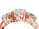 Rose gold Three-Stone Cushion Cut Diamond Ring with Round Side Stones, Classic Band, and Four-Prong Setting_7