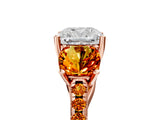 Rose gold Three-Stone Cushion Cut Diamond Ring with Round with Citrine side stone Pavé Band and Prong Setting_5