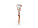 Rose gold Three-Stone Cushion Cut Diamond Ring with Round with Moissanite side stone Pavé Band and Prong Setting_2