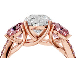 Rose gold Three-Stone Cushion Cut Diamond Ring with Round with Morganite side stone Pavé Band and Prong Setting_4
