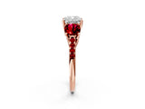 Rose gold Three-Stone Cushion Cut Diamond Ring with Round with Ruby side stone Pavé Band and Prong Setting_2