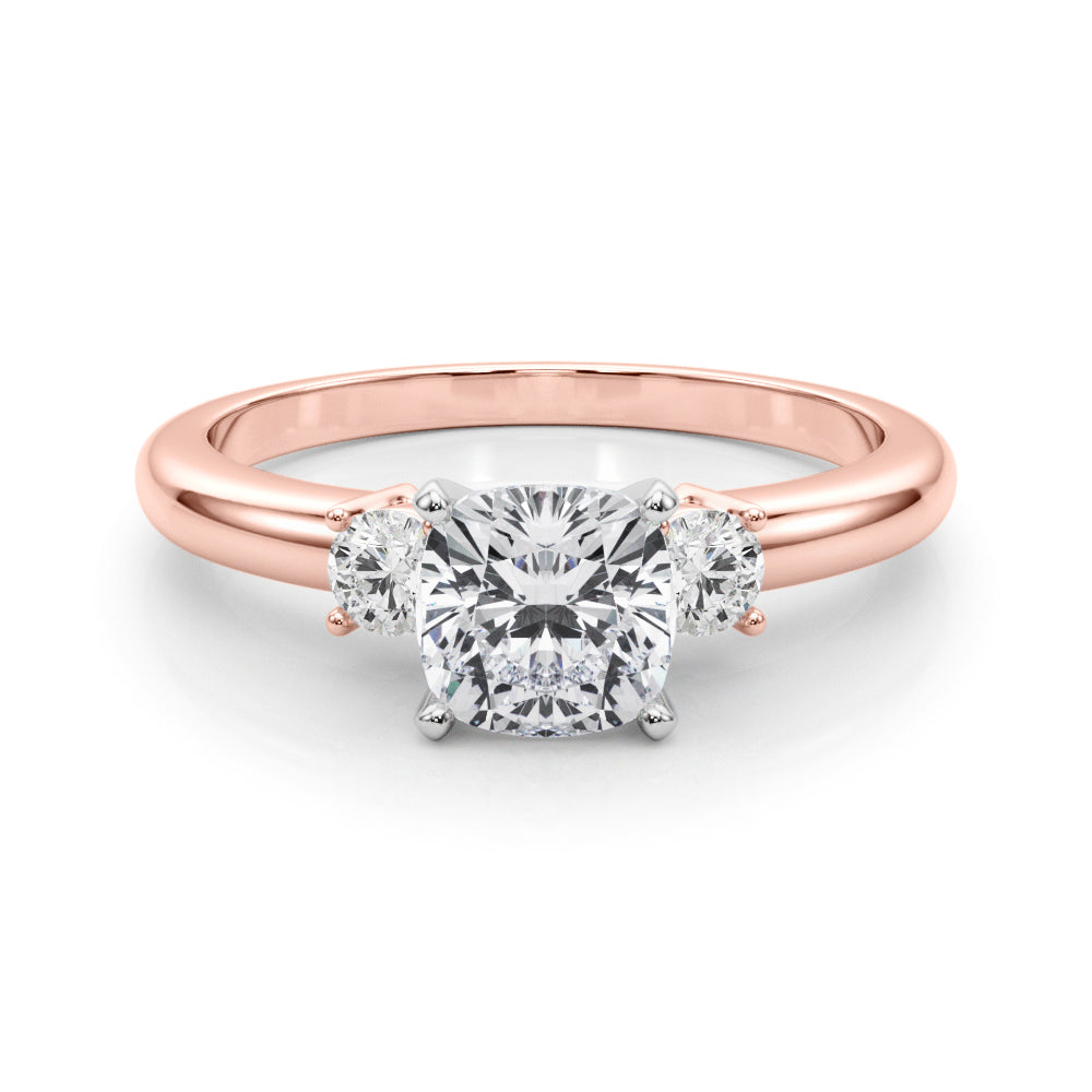 Rose gold Three-Stone Cushion Cut Diamond Solitaire with Prong Setting and Classic Band 1