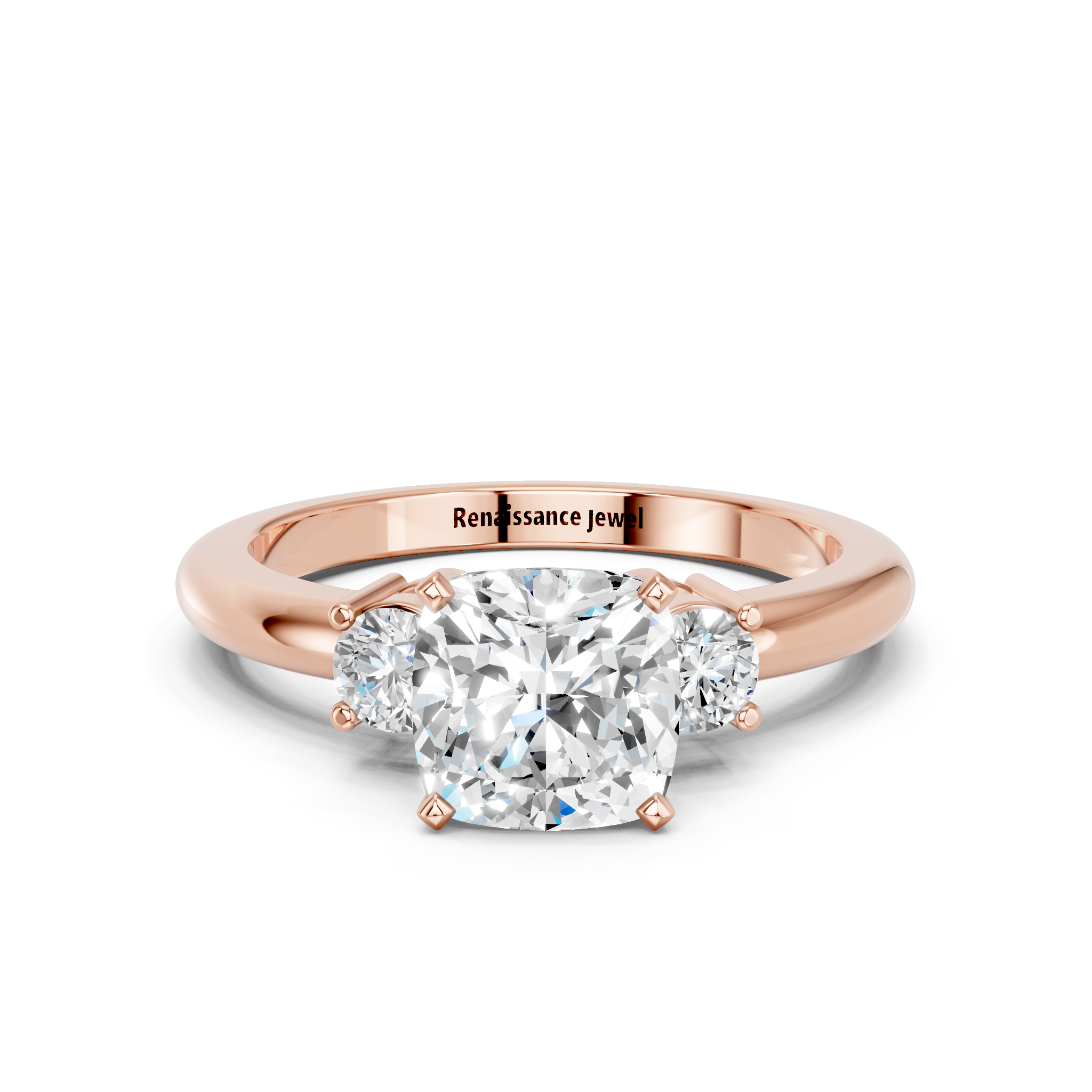 Rose gold Three-Stone Cushion Cut Diamond Solitaire with Prong Setting and Classic Band_15