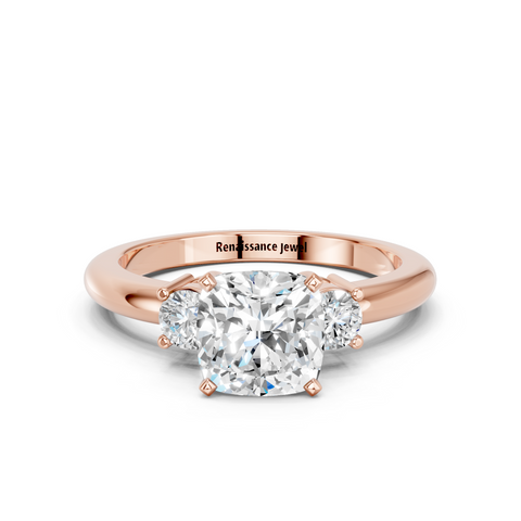 Rose gold Three-Stone Cushion Cut Diamond Solitaire with Prong Setting and Classic Band_15