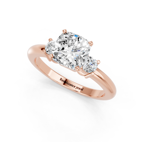 Rose gold Three-Stone Cushion Cut Diamond Solitaire with Prong Setting and Classic Band_7