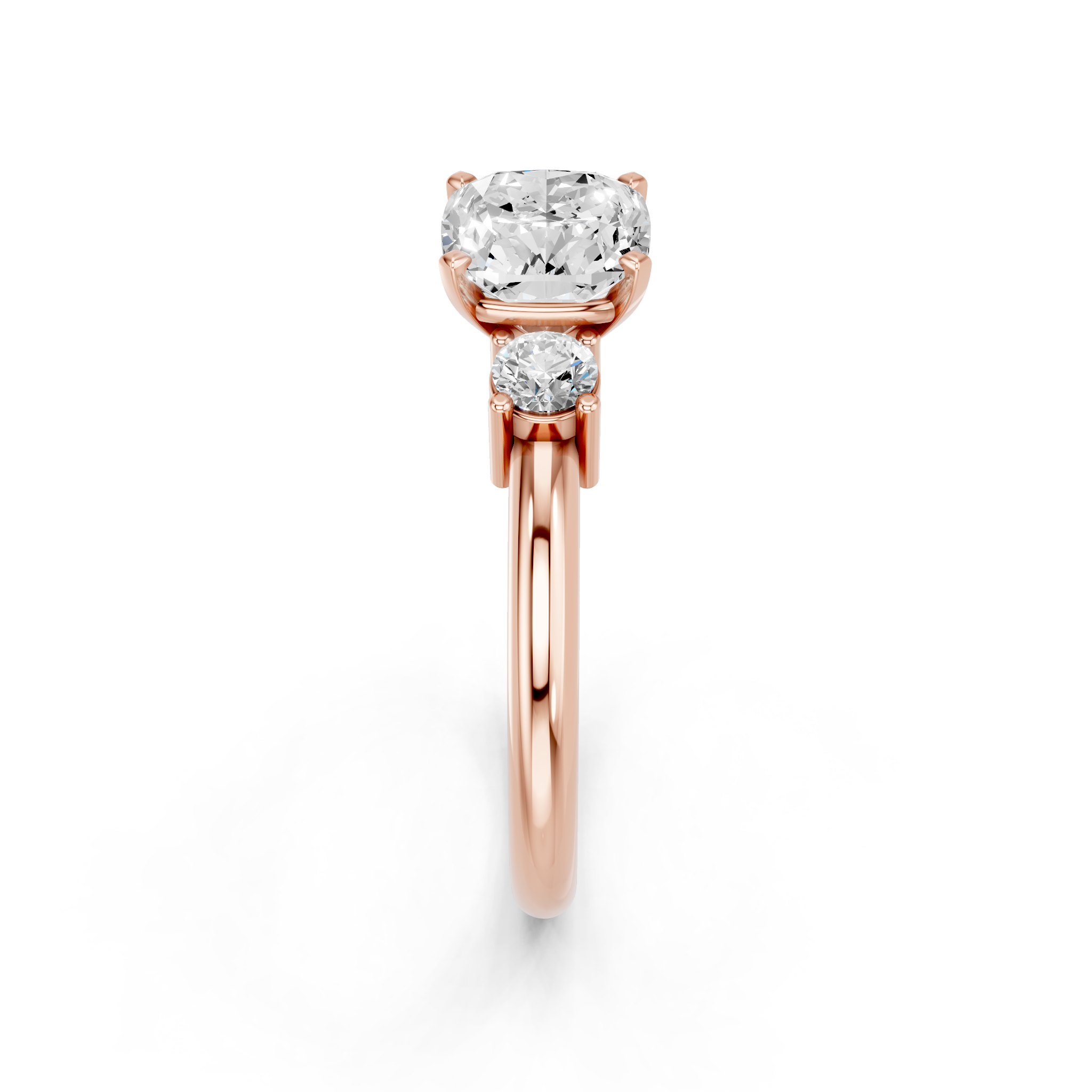 Rose gold Three-Stone Cushion Cut Diamond Solitaire with Prong Setting and Classic Band_8