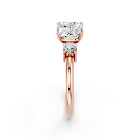 Rose gold Three-Stone Cushion Cut Diamond Solitaire with Prong Setting and Classic Band_8