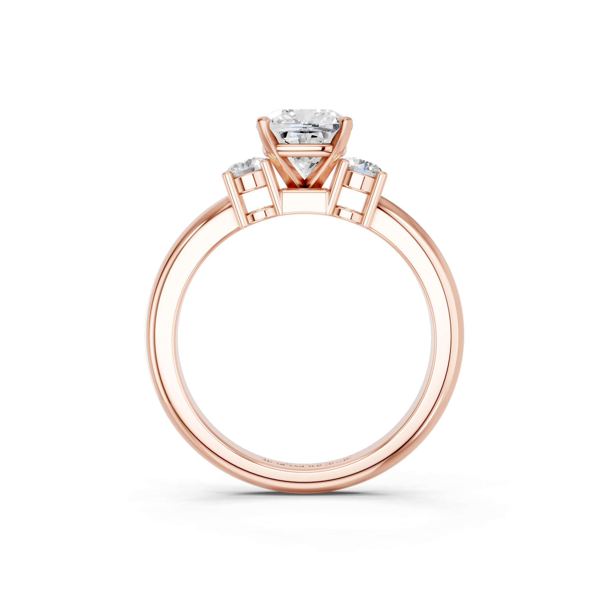 Rose gold Three-Stone Cushion Cut Diamond Solitaire with Prong Setting and Classic Band_9