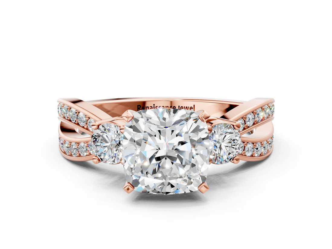 Rose gold Three-Stone Cushion Cut Diamond Twist Band with Prong Setting_29