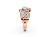 Rose gold Three-Stone Cushion Cut Diamond Wave Pave Band with Prong Setting_29