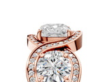 Rose gold Three-Stone Cushion Cut Diamond Wave Pave Band with Prong Setting_32