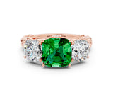Rose gold Three-Stone Cushion Cut Emerald Braided Band Ring with Four-Prong Setting_12