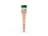 Rose gold Three-Stone Cushion Cut Emerald Braided Band Ring with Four-Prong Setting_14