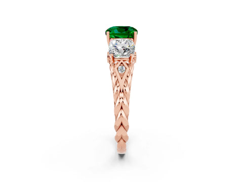 Rose gold Three-Stone Cushion Cut Emerald Braided Band Ring with Four-Prong Setting_14