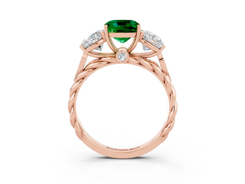 Rose gold Three-Stone Cushion Cut Emerald Braided Band Ring with Four-Prong Setting_15