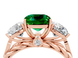 Rose gold Three-Stone Cushion Cut Emerald Braided Band Ring with Four-Prong Setting_16