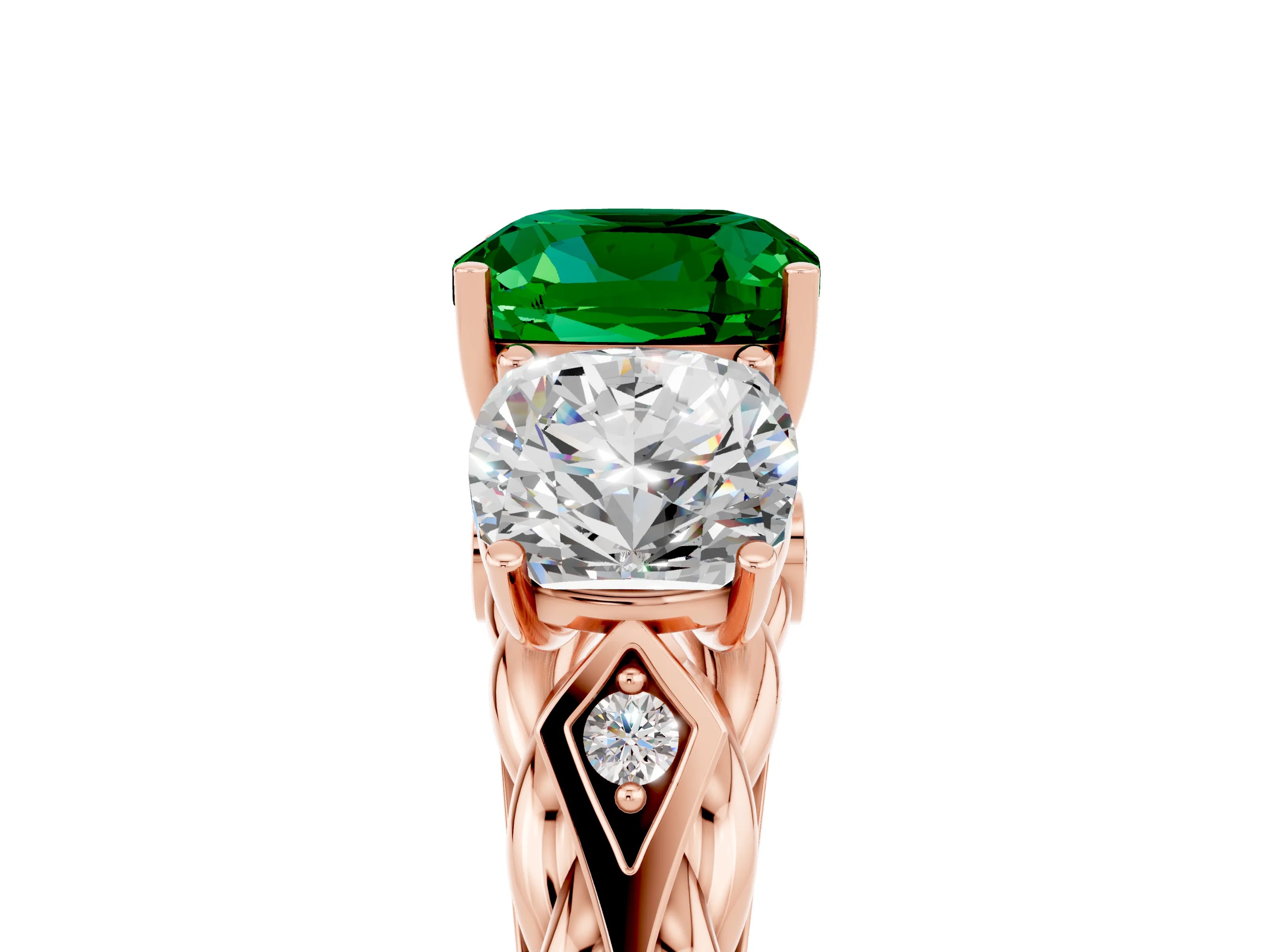 Rose gold Three-Stone Cushion Cut Emerald Braided Band Ring with Four-Prong Setting_17