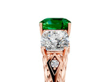 Rose gold Three-Stone Cushion Cut Emerald Braided Band Ring with Four-Prong Setting_17