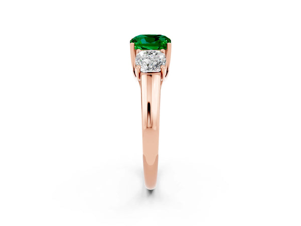 Rose gold Three-Stone Cushion Cut Emerald Engagement Ring with Prong Setting