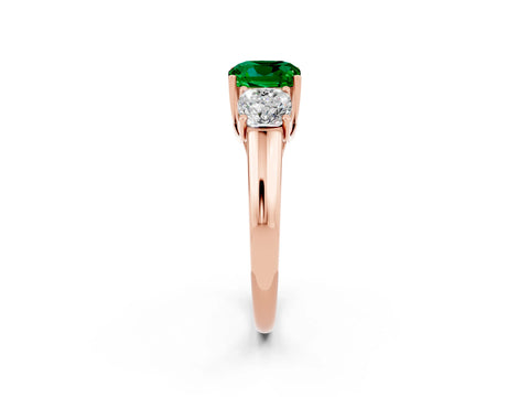 Rose gold Three-Stone Cushion Cut Emerald Engagement Ring with Prong Setting_2