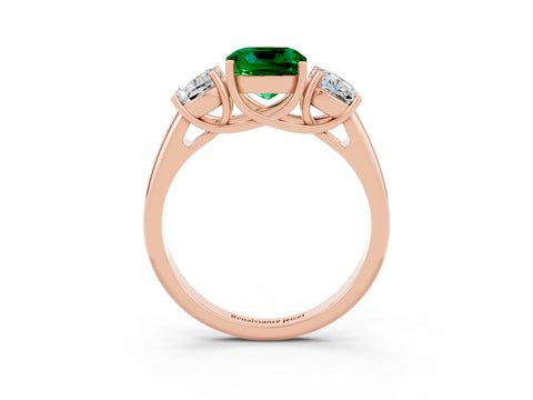 Rose gold Three-Stone Cushion Cut Emerald Engagement Ring with Prong Setting_3