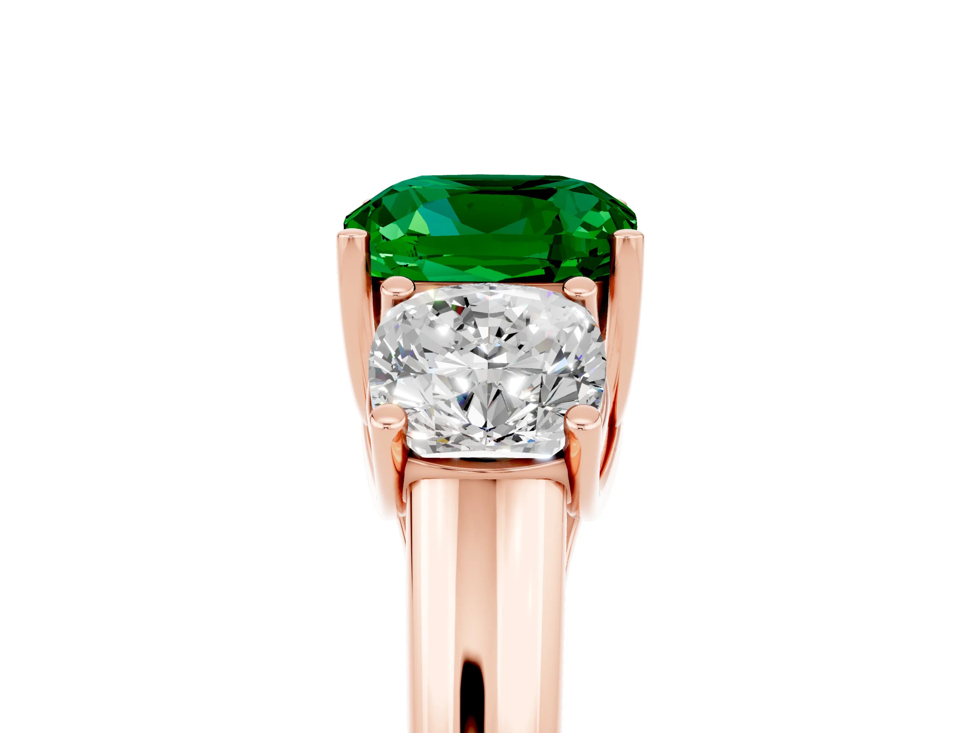 Rose gold Three-Stone Cushion Cut Emerald Engagement Ring with Prong Setting_5