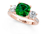 Rose gold Three-Stone Cushion Cut Emerald Pavé Band with Four-Prong Setting_1