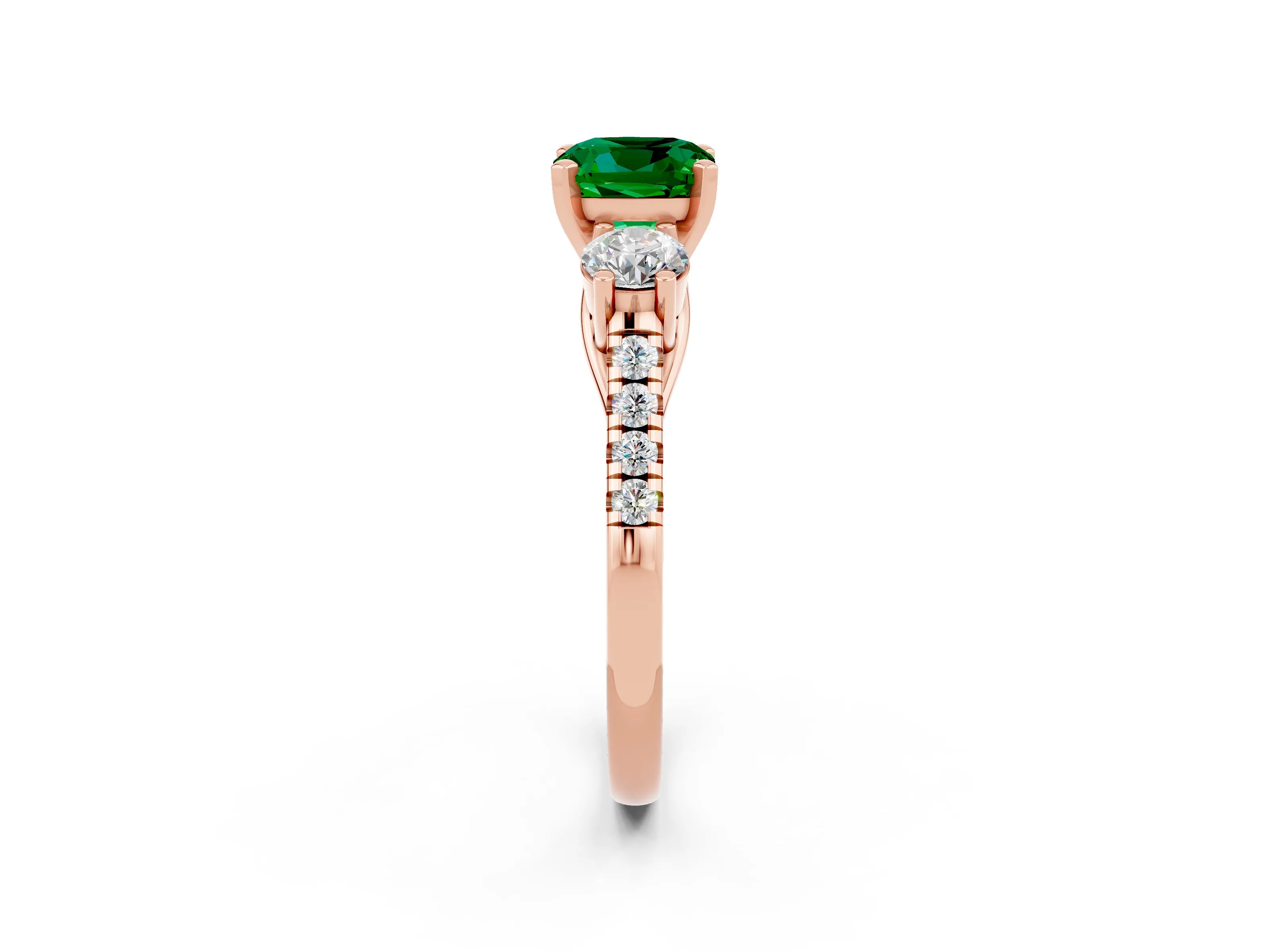 Rose gold Three-Stone Cushion Cut Emerald Pavé Band with Four-Prong Setting_2