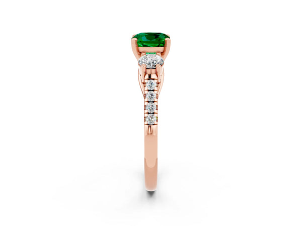 Rose gold Three-Stone Cushion Cut Emerald Pavé Band with Four-Prong Setting