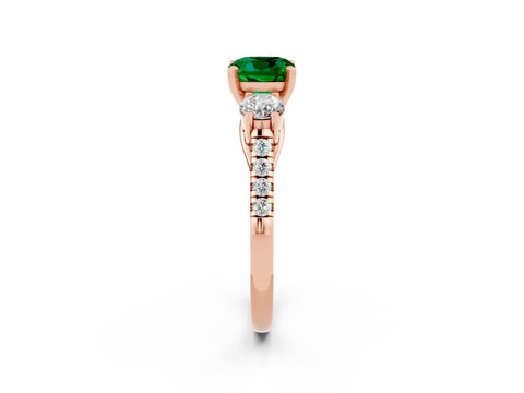 Rose gold Three-Stone Cushion Cut Emerald Pavé Band with Four-Prong Setting_2