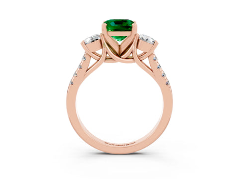 Rose gold Three-Stone Cushion Cut Emerald Pavé Band with Four-Prong Setting_3
