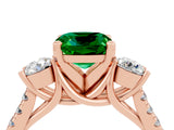 Rose gold Three-Stone Cushion Cut Emerald Pavé Band with Four-Prong Setting_4