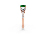 Rose gold Three-Stone Cushion Cut Emerald Ring with Pavé Band and Prong Setting_14